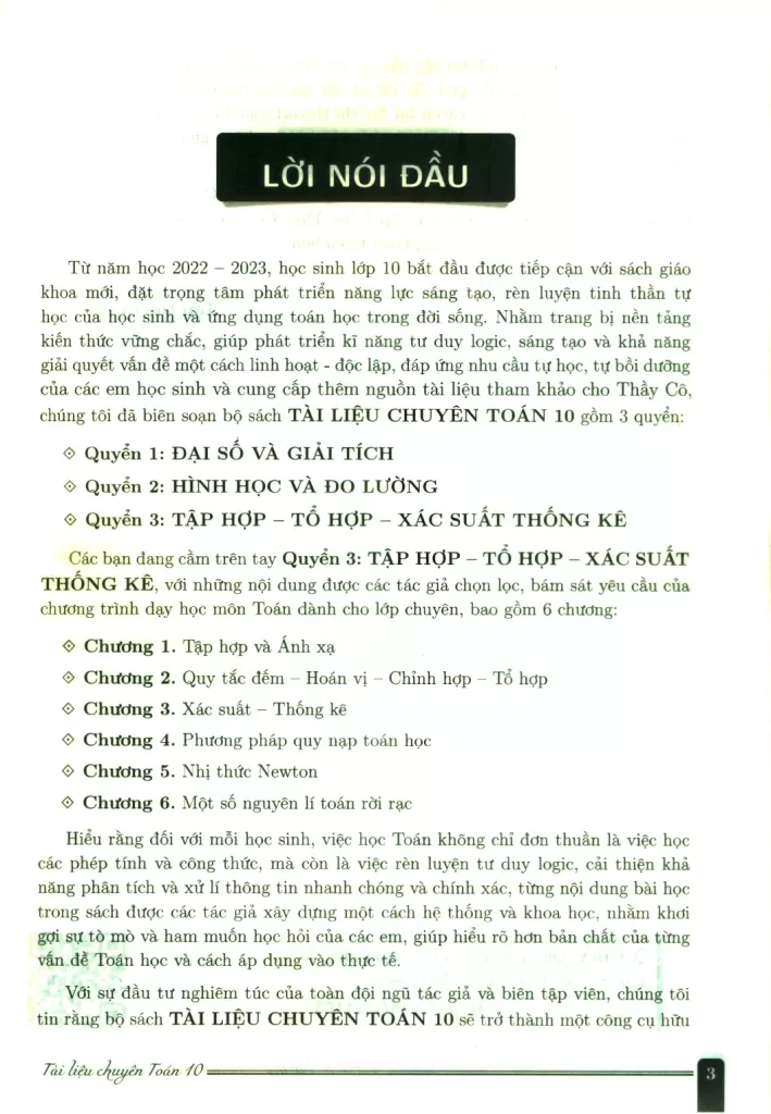 TÀI LIỆU CHUYÊN TOÁN 10 - QUYỂN 3: TẬP HỢP - TỔ HỢP - XÁC SUẤT VÀ THỐNG KÊ (Có lời giải, hướng dẫn, đáp án)